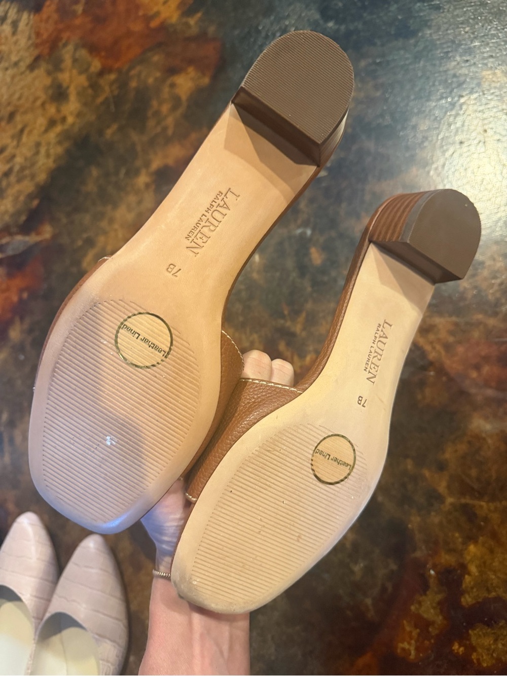 Lauren Ralph Lauren Faye Tumbled Leather Open-Toe Slide with Gold RL Accent - Picture 7 of 7